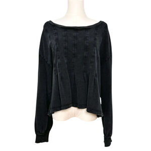 Pilcro Black Pleated Distressed Cotton Boxy Sweatshirt XL